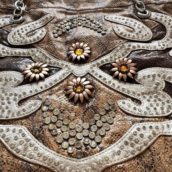 Y2K Faux Snakeskin Rhinestone Appliqué Tote Bag – 2000s Western McBling Mallcore - Picture 5 of 12